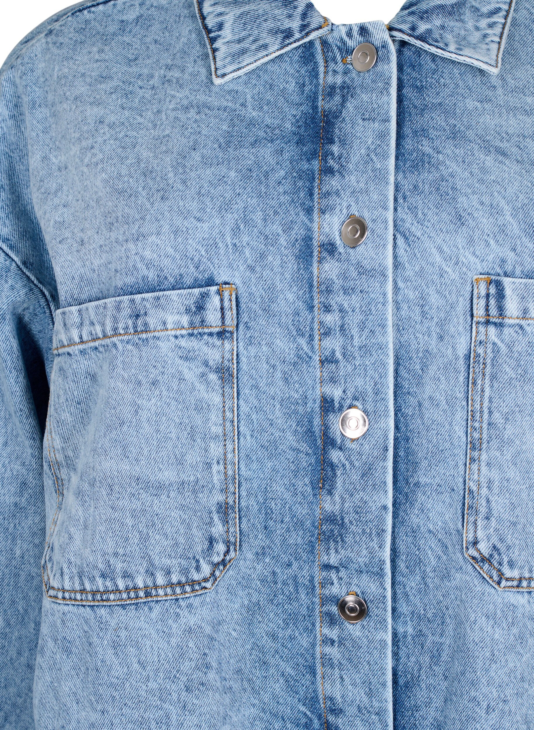 Zizzifashion Loose-fitting denim jacket with buttons, Light blue denim, Packshot image number 2