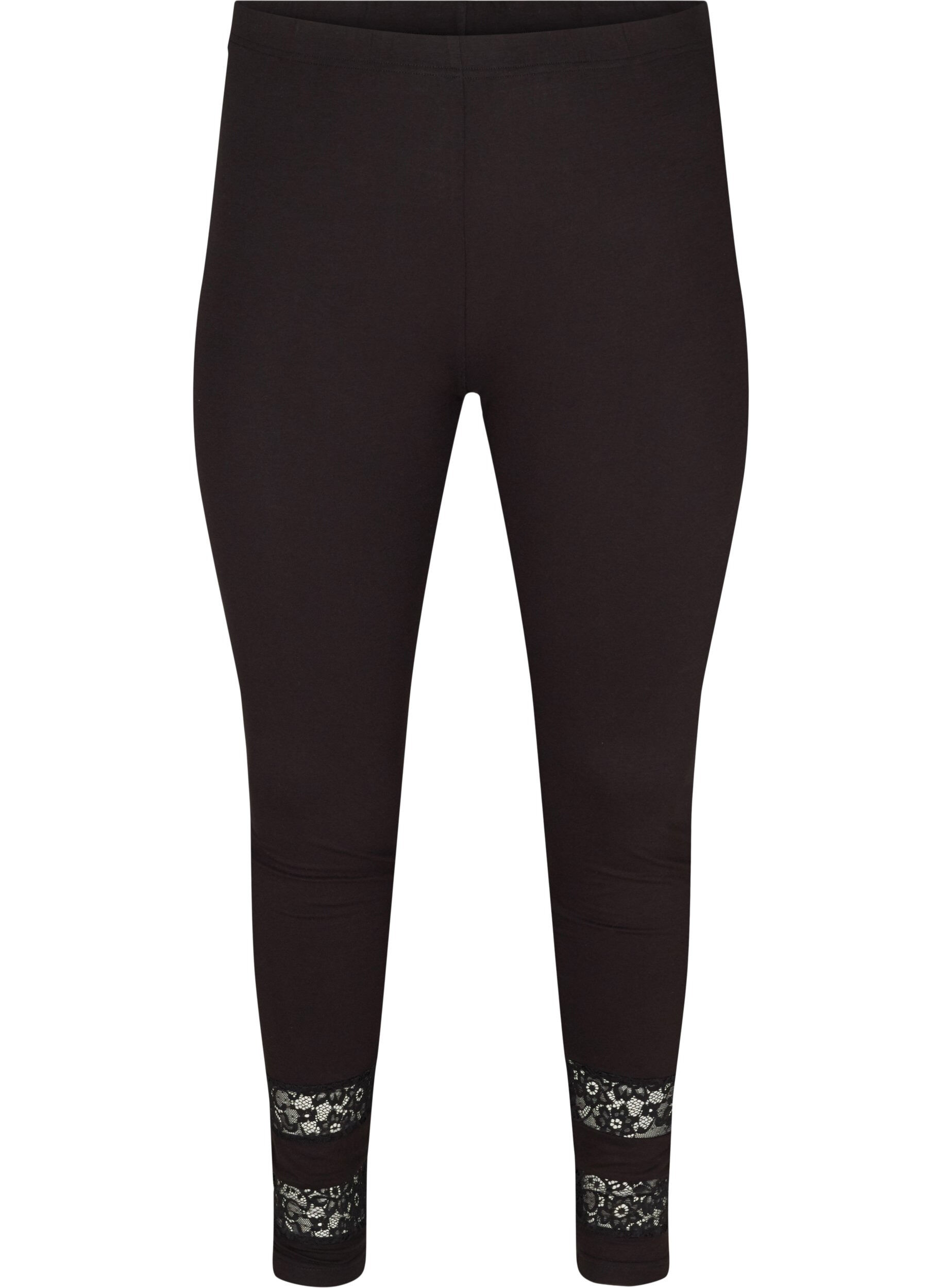 Zizzifashion Viscose leggings in a 3/4 length with lace, Black, Packshot image number 0