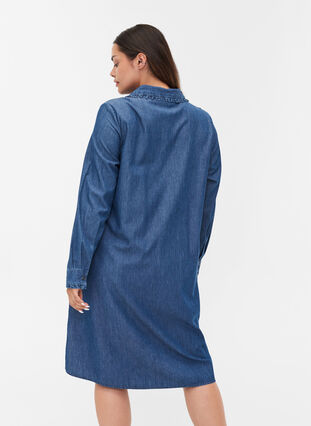 Cotton denim dress with buttons, Blue denim, Model image number 1