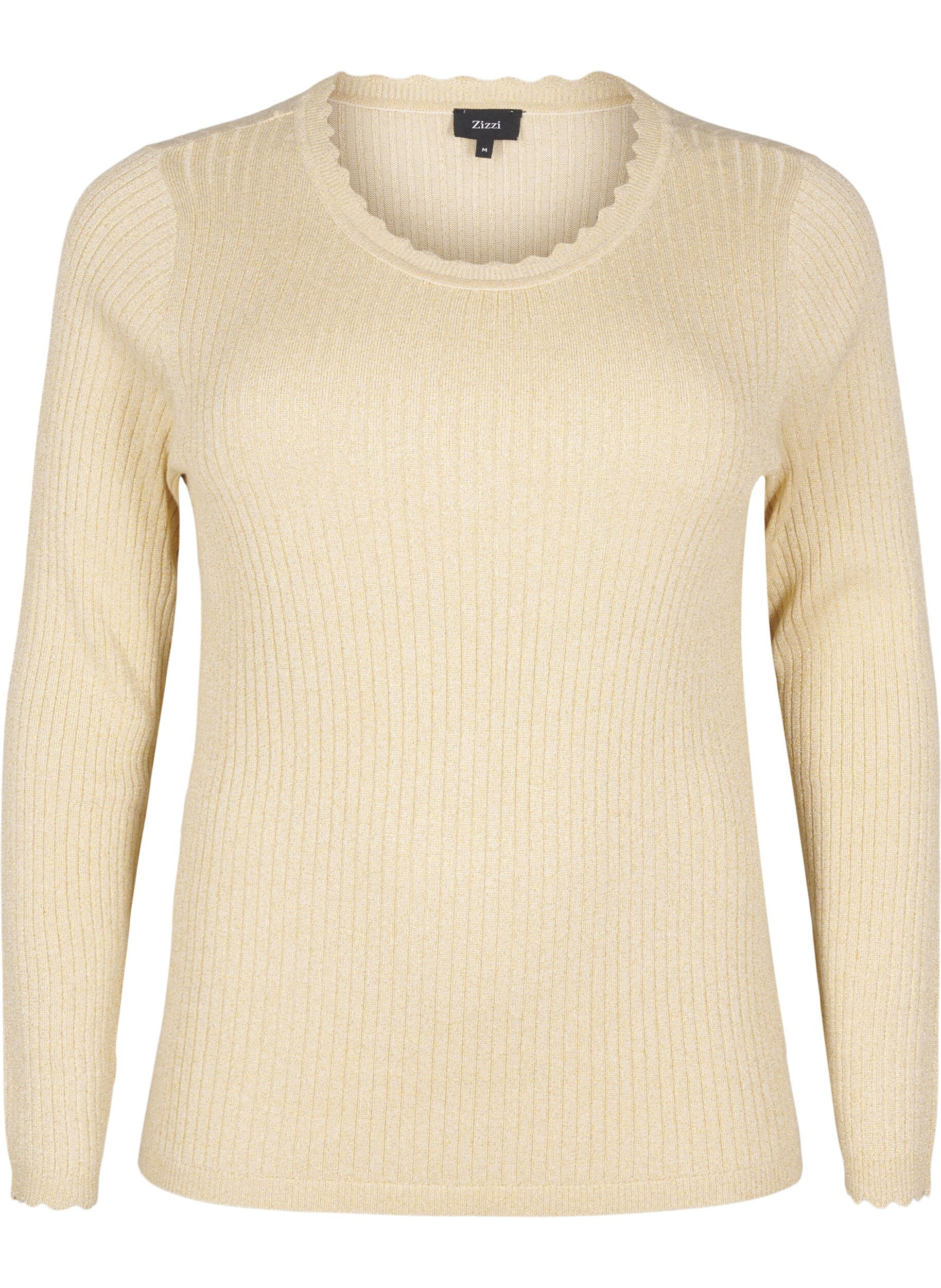 Zizzifashion Tight-fitting knitted blouse with glitter thread, Beige, Packshot image number 0