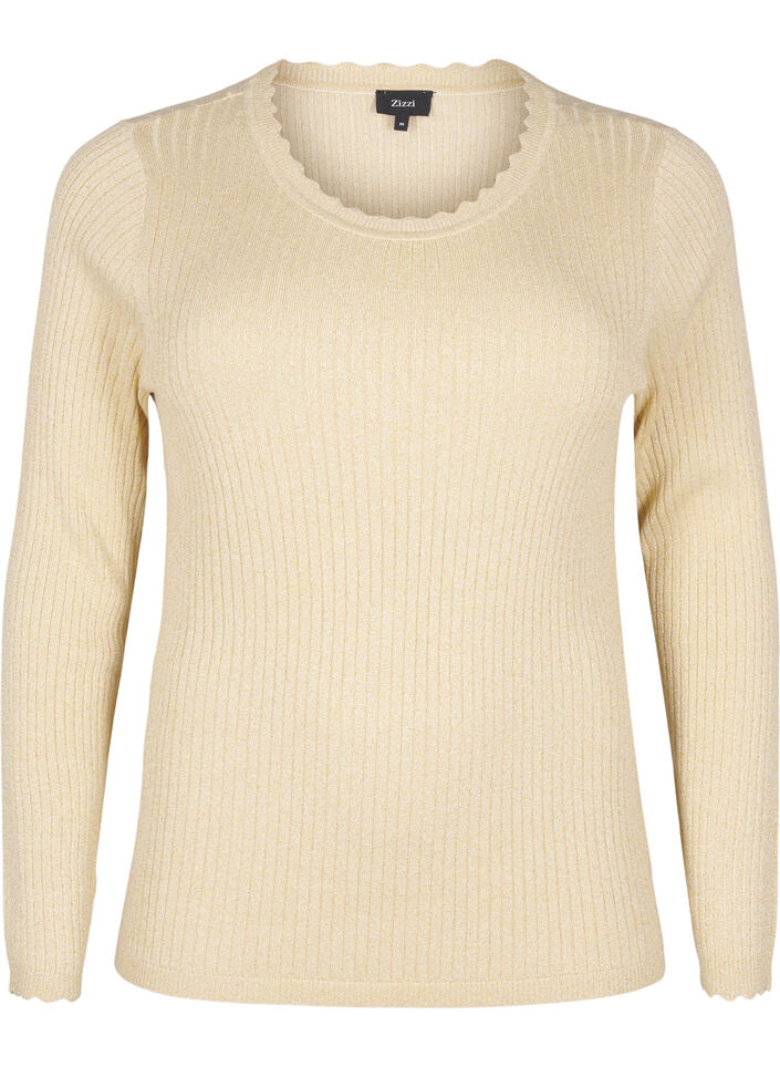 Tight-fitting knitted blouse with glitter thread, Beige, Packshot image number 0
