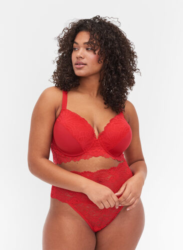 High-waisted lace g-string, True Red , Model image number 0