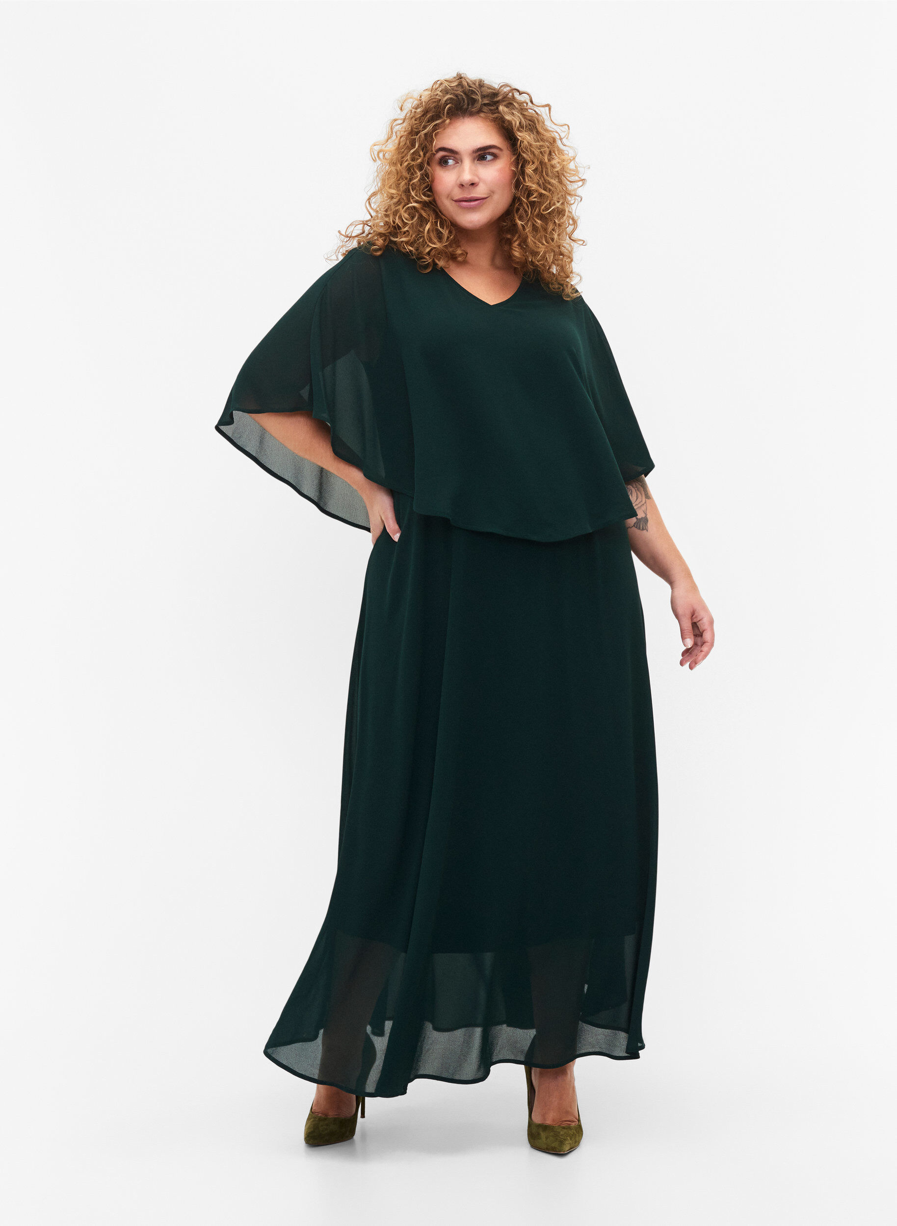 Zizzifashion A-line maxi dress with short sleeves, Scarab, Model image number 0