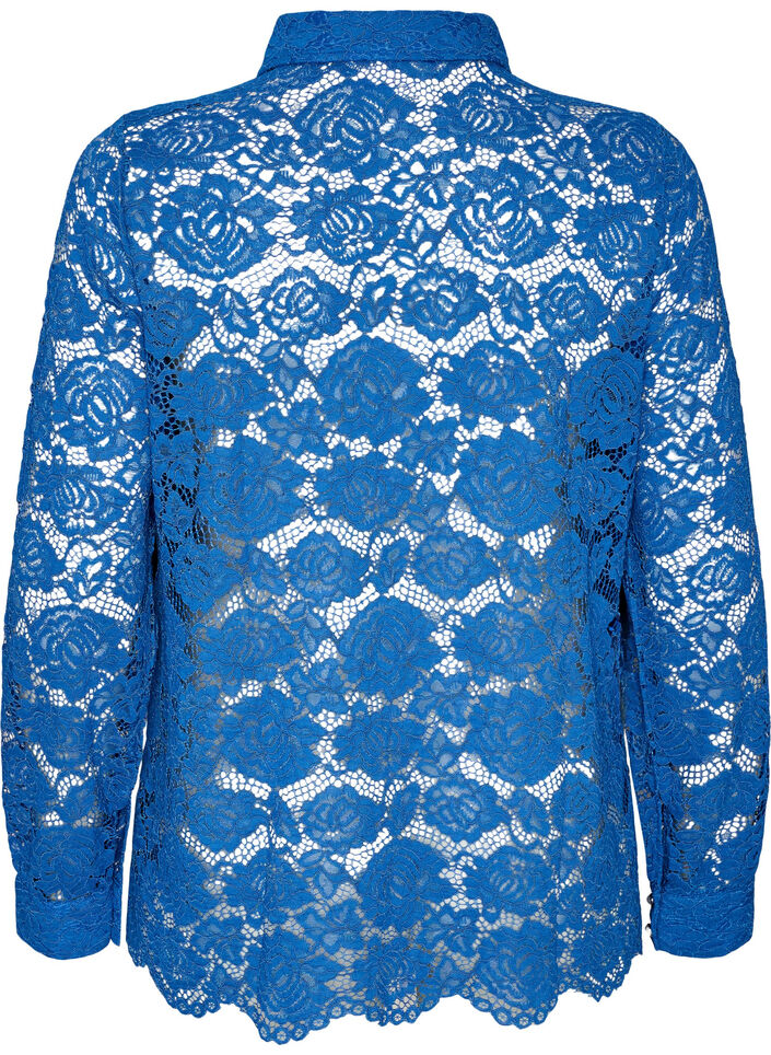 Lace shirt with pearl buttons, Blue, Packshot image number 1