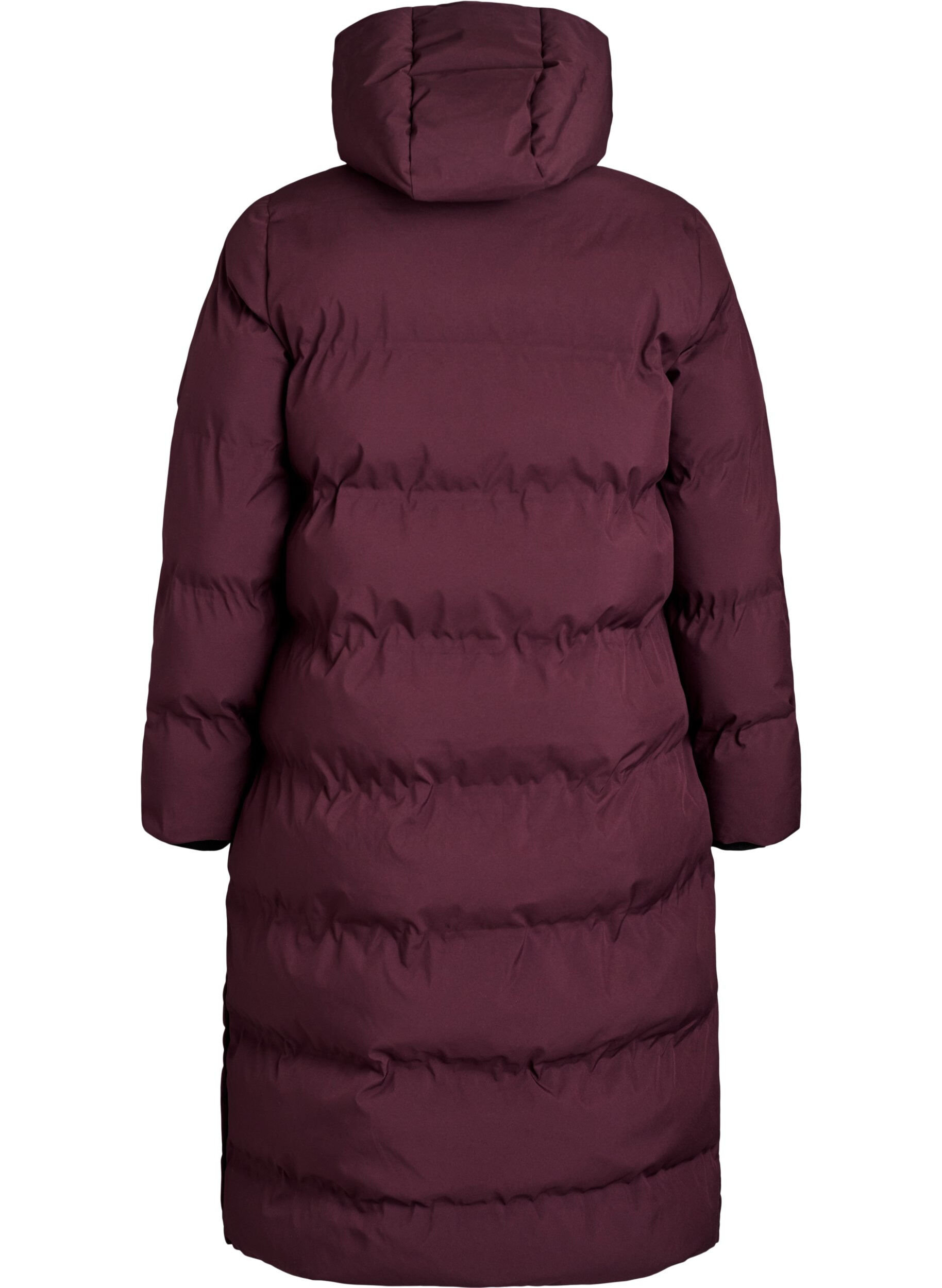 Zizzifashion Long puffer winter coat with hood, Dark Bordeaux, Packshot image number 1