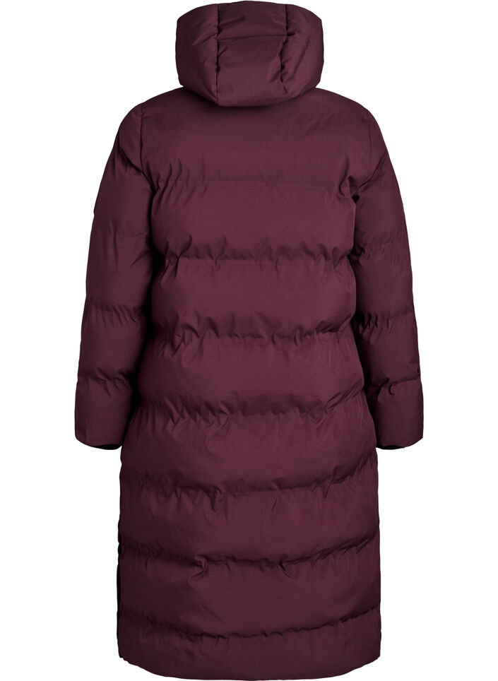 Long puffer winter coat with hood, Dark Bordeaux, Packshot image number 1