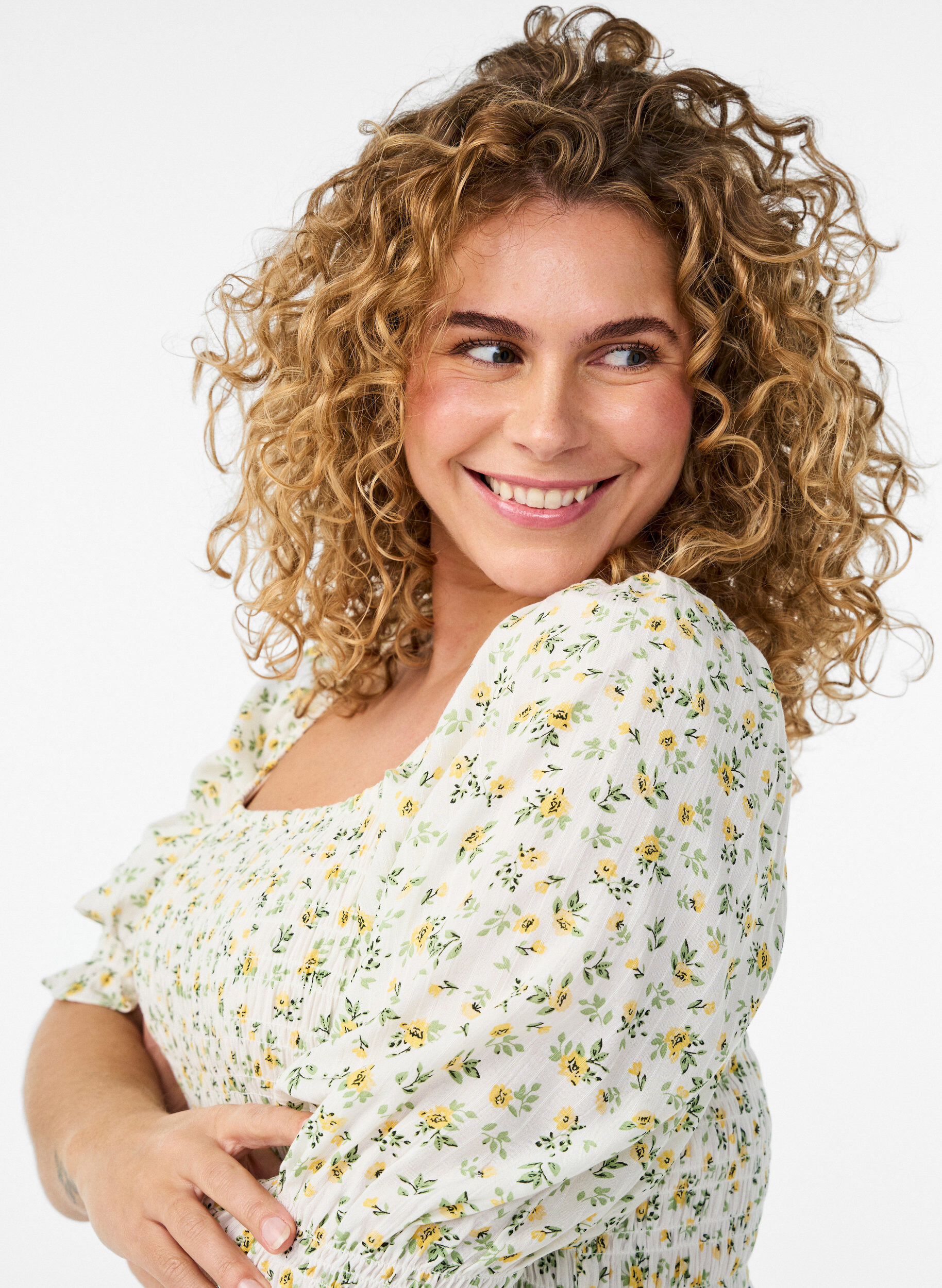 Zizzifashion Floral viscose summer dress, White, Model image number 2