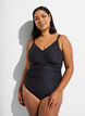 Swimsuit with wrap detail and tone-on-tone floral texture, Dark Grey, Model image number 0