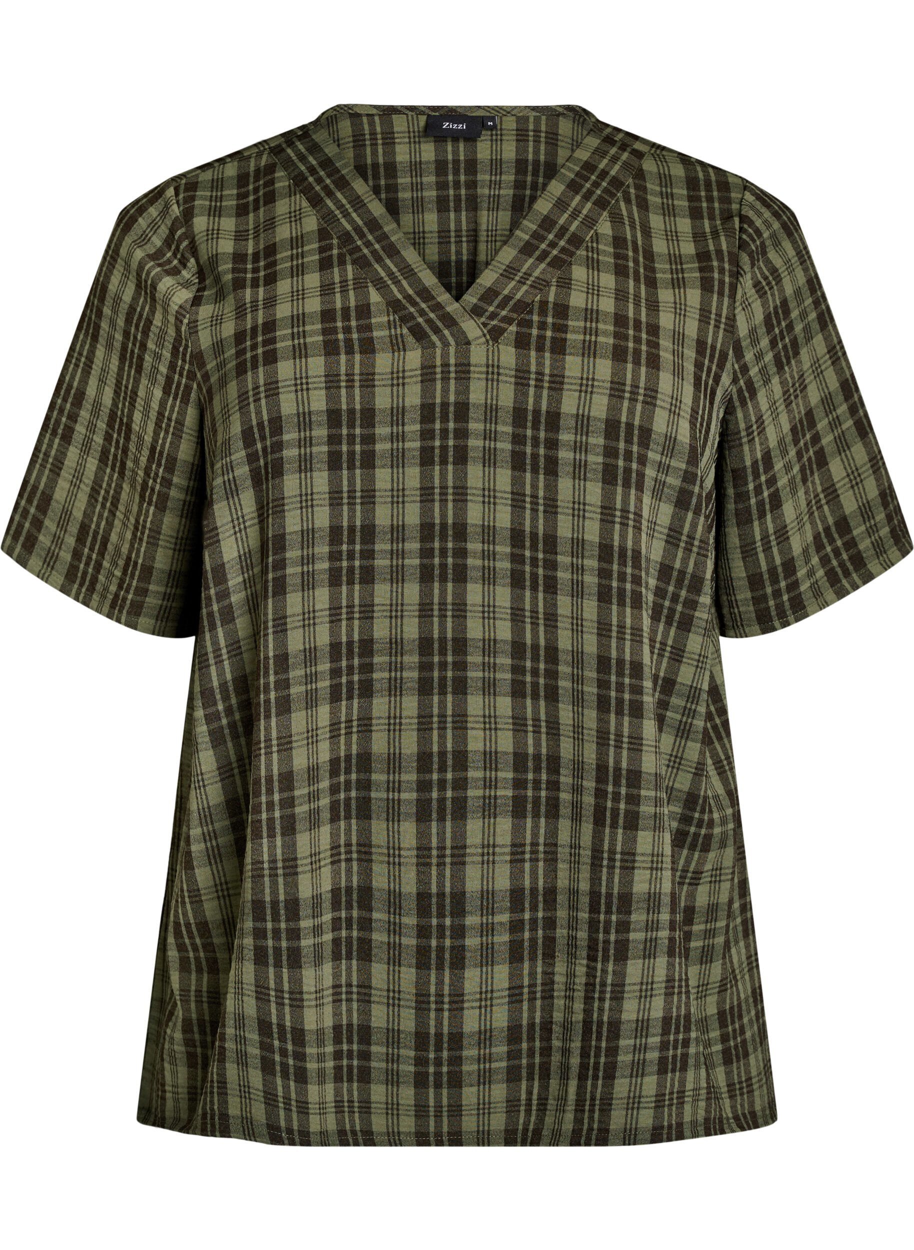 Blouse with check pattern and V-neckline