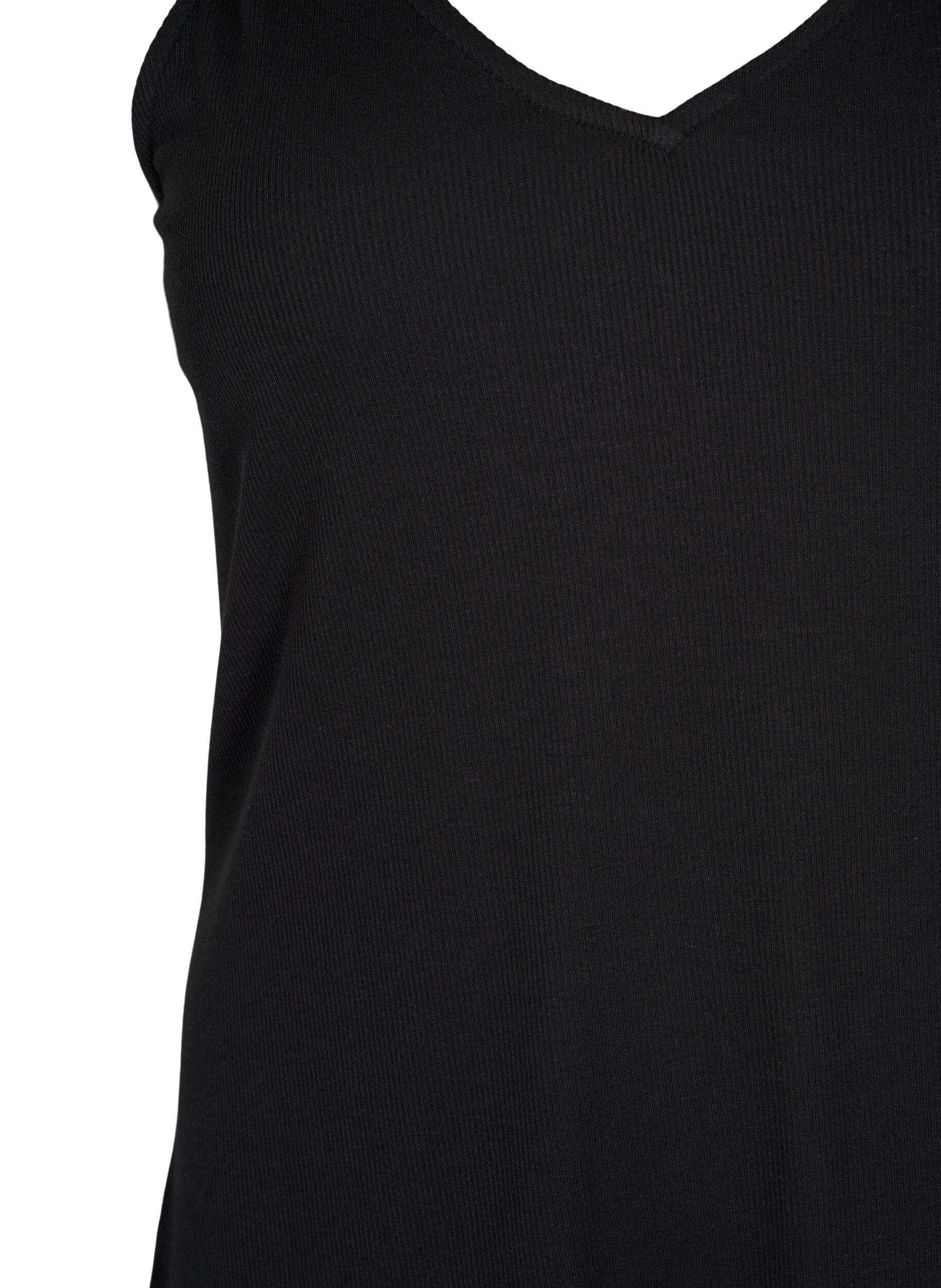 Zizzifashion Basic top in rib with v-neckline, Black, Packshot image number 2