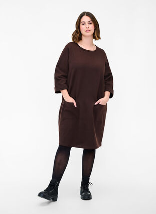 Cotton sweat dress with 3/4 sleeves and pockets, Molé, Model image number 2