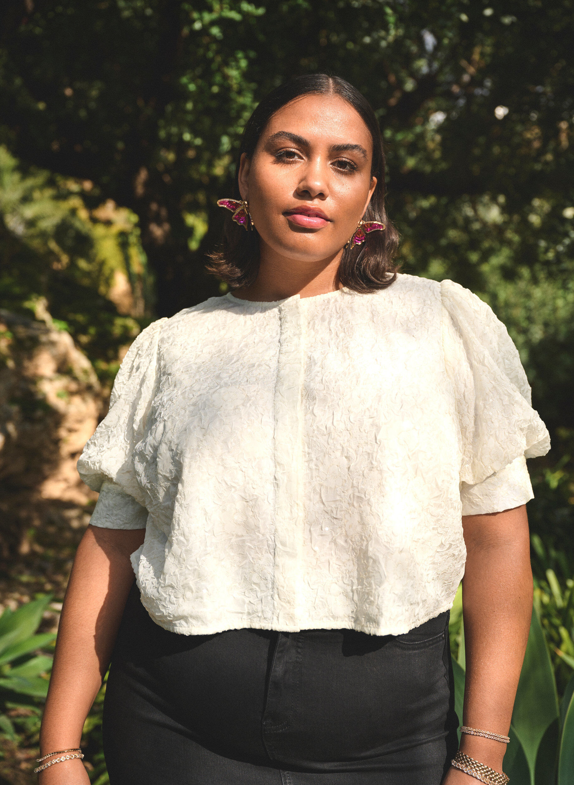 Zizzifashion Party blouse with sequins and 1/2 sleeves, Vanilla, Image image number 0