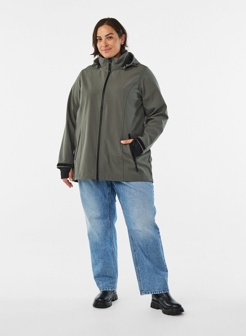 Short softshell jacket with detachable hood, Dark Grey, Model image number 1