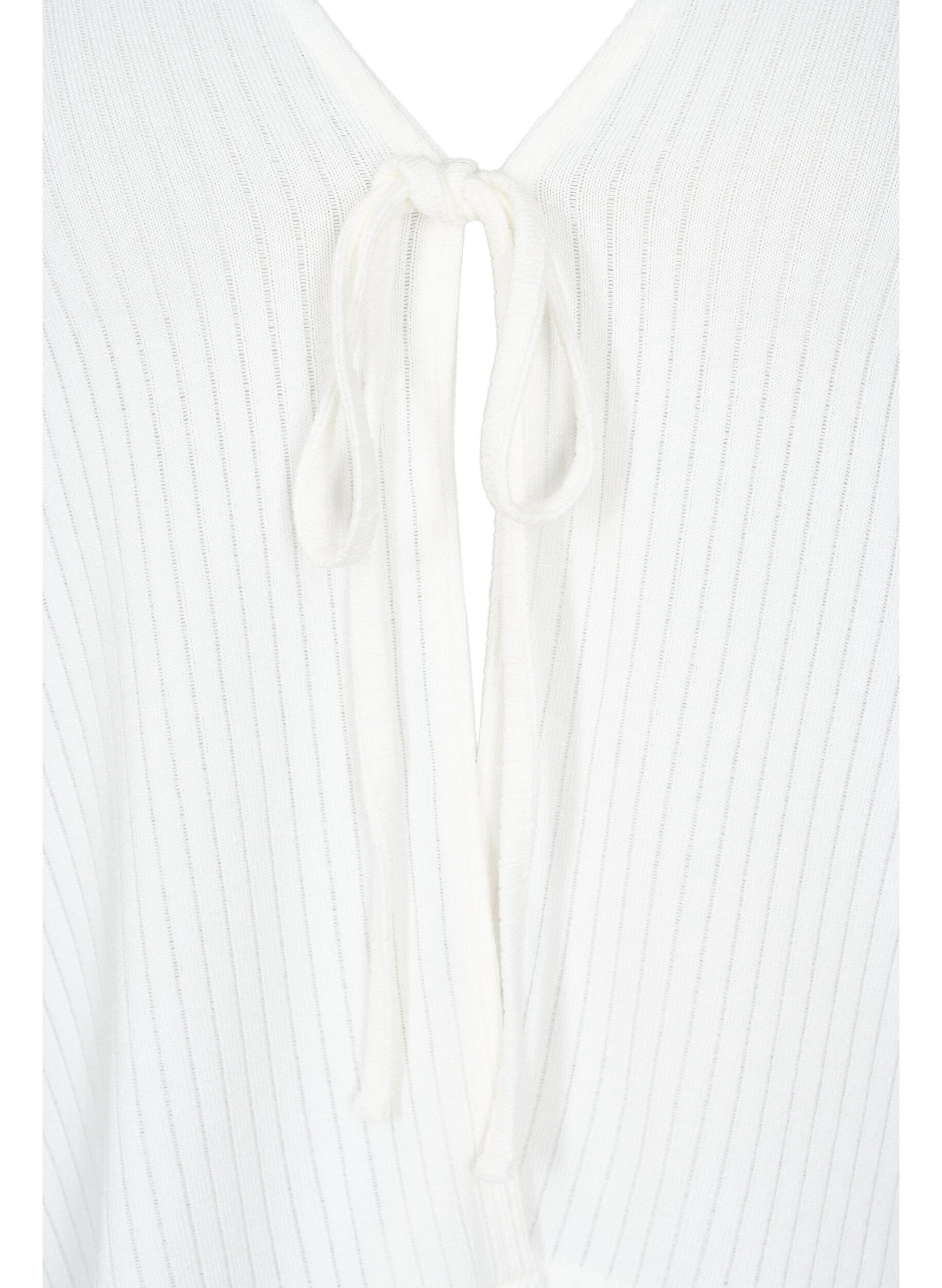 Zizzifashion Ribbed cardigan with tie-string, White, Packshot image number 2