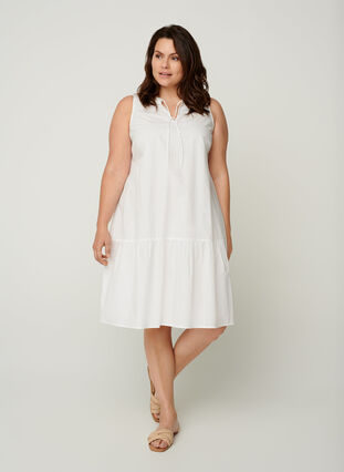 Short cotton dress with an A-line shape, White, Model image number 2