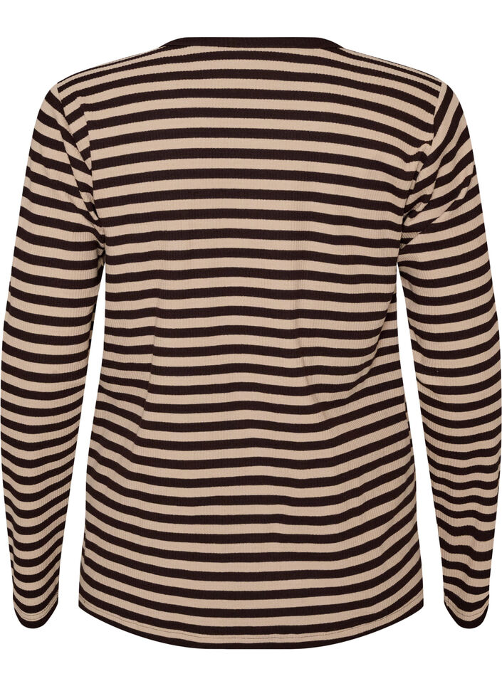 Striped blouse with long sleeves, Brown, Packshot image number 1