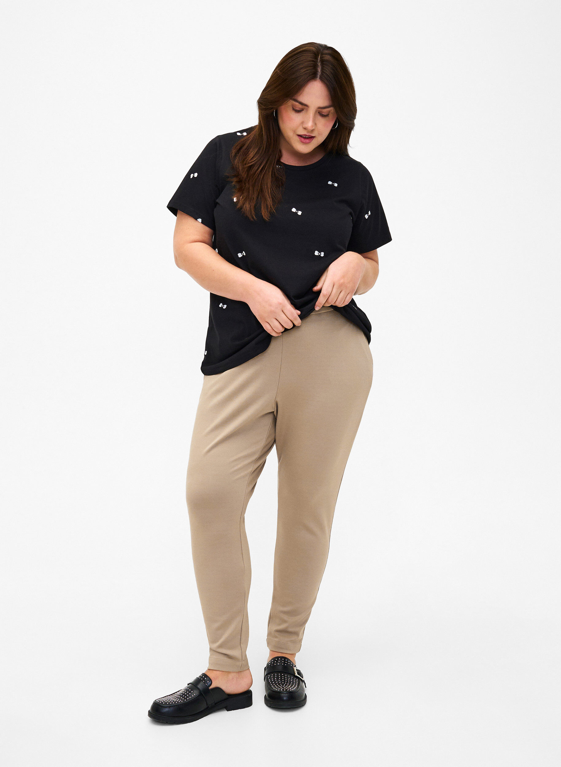 Zizzifashion Cropped trousers with pockets, Beige, Model image number 0