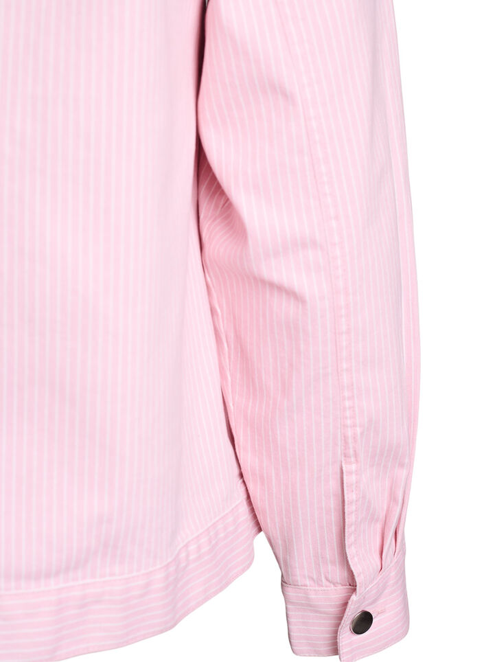 Coloured denim shacket with stripes, Rose, Packshot image number 3