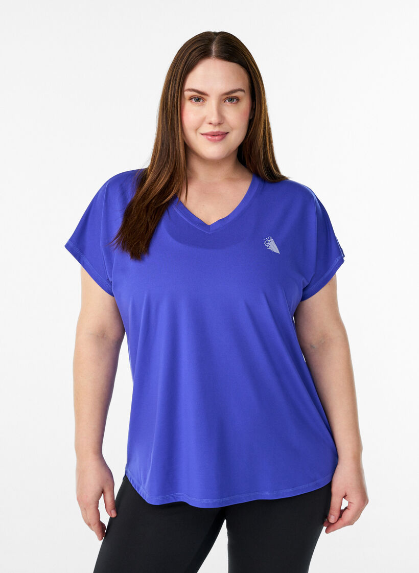 Short sleeve sport t-shirt with v-neck, Purple, Model image number 0