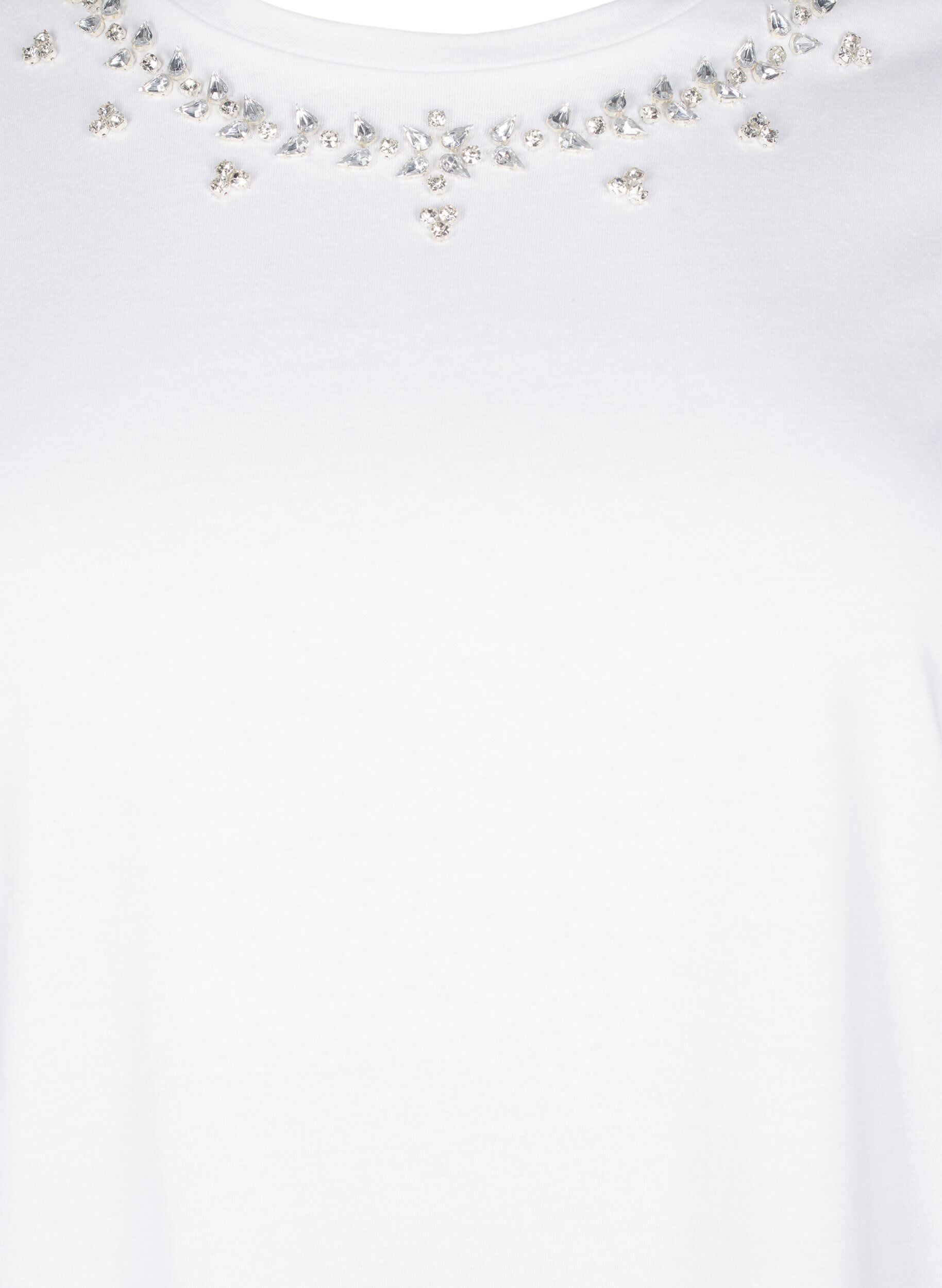 Zizzifashion T-shirt with round neck and rhinestones, Bright White, Packshot image number 2