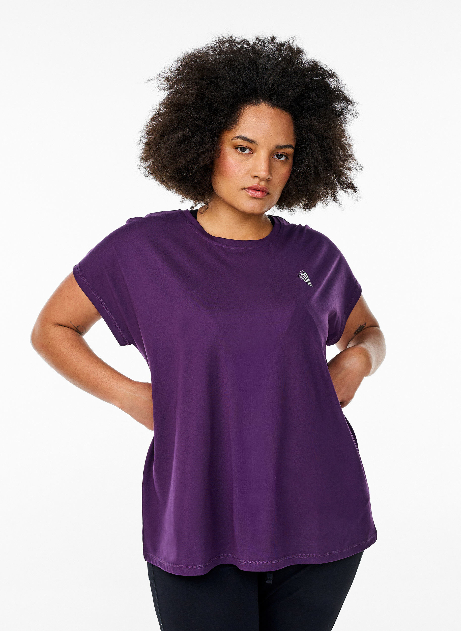 Solid-coloured training T-shirt, Purple, Model