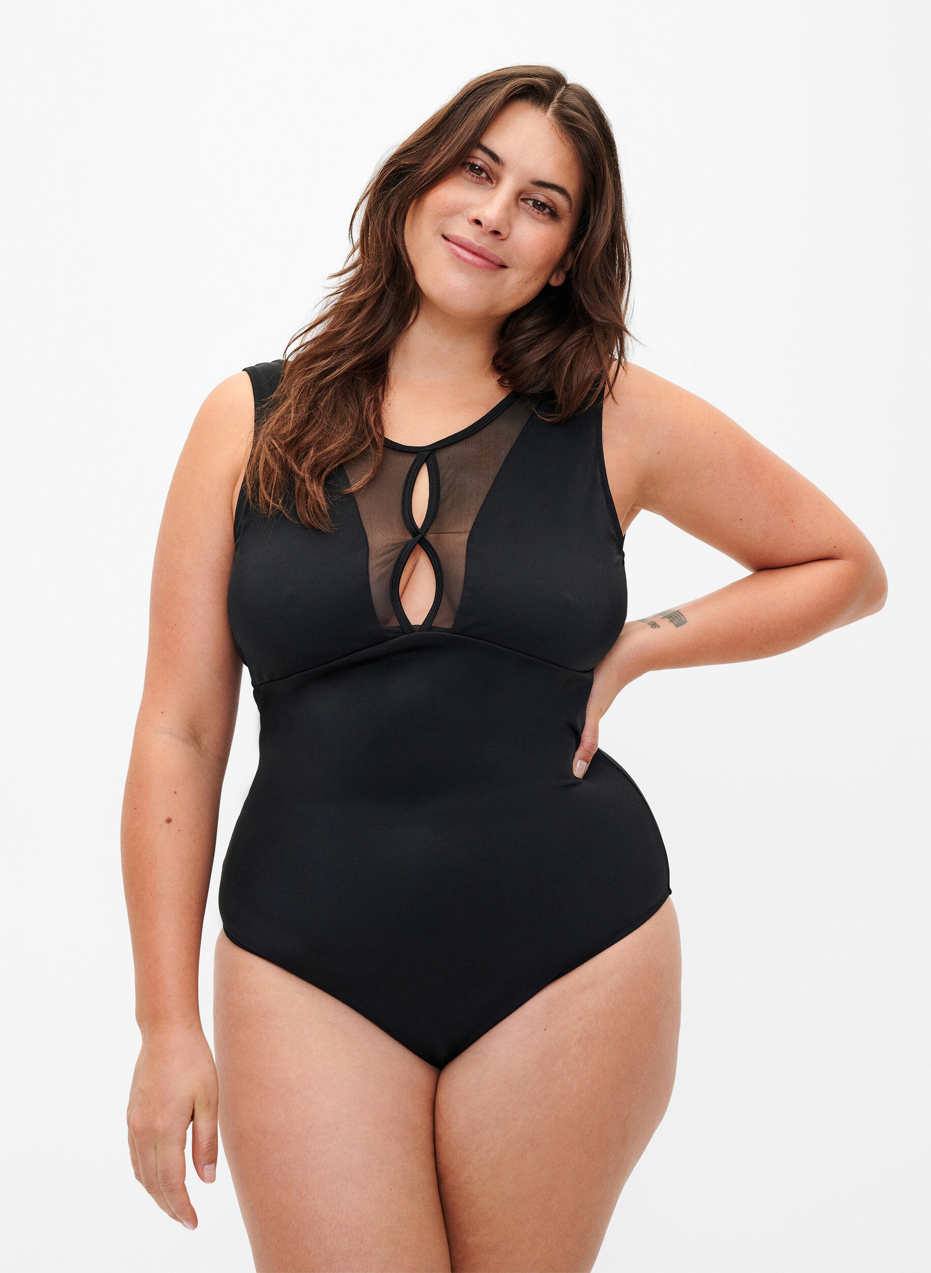 Zizzifashion Swimsuit with mesh detail in front, Black, Model image number 0