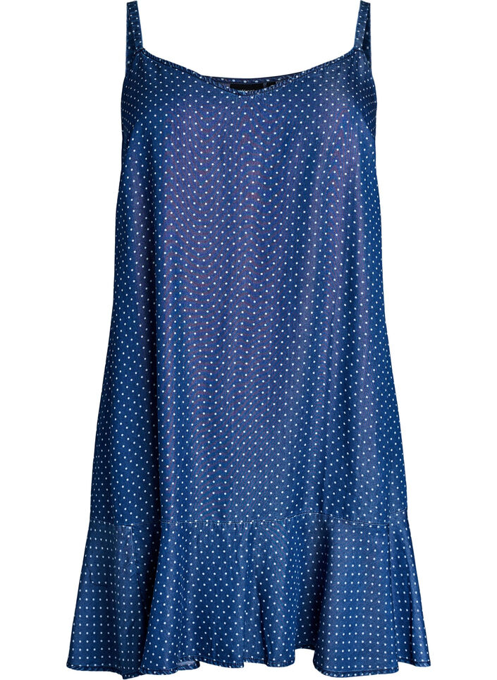 Knee-length strap dress in TENCEL&trade; Lyocell with a denim look, Blue, Packshot image number 0
