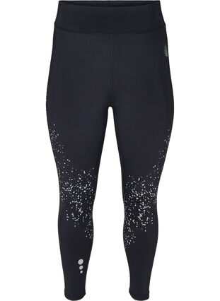 Cropped sports tights with reflectors, Black, Packshot image number 0