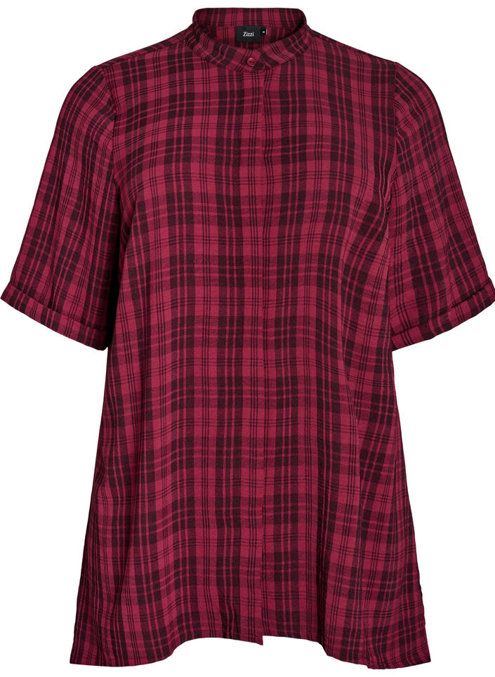 Tunic with short sleeves and checkered pattern, Dark Bordeaux, Packshot image number 0