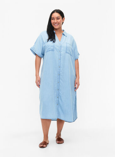 Short sleeve shirt dress in lyocell (TENCEL™), Light blue denim, Model image number 0