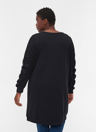 Sweatshirt dress with pockets and ruched sleeves, Black, Model image number 1