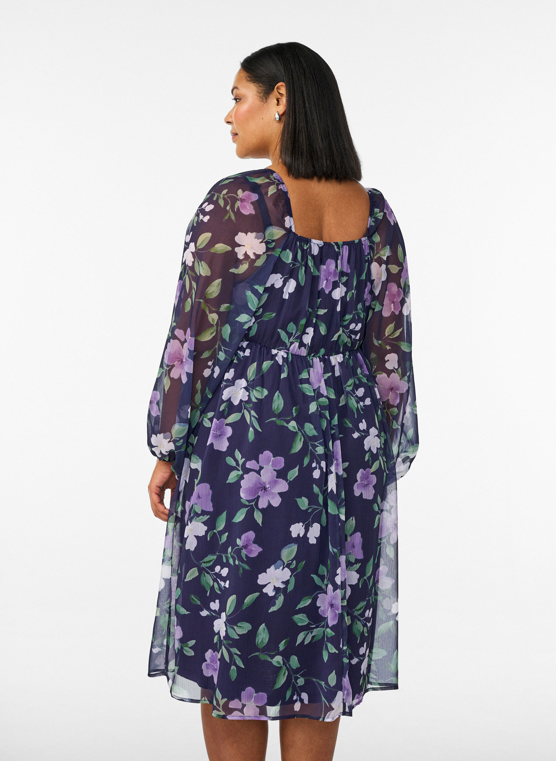 Zizzifashion Chiffon party dress with long sleeves, Blue, Model image number 2