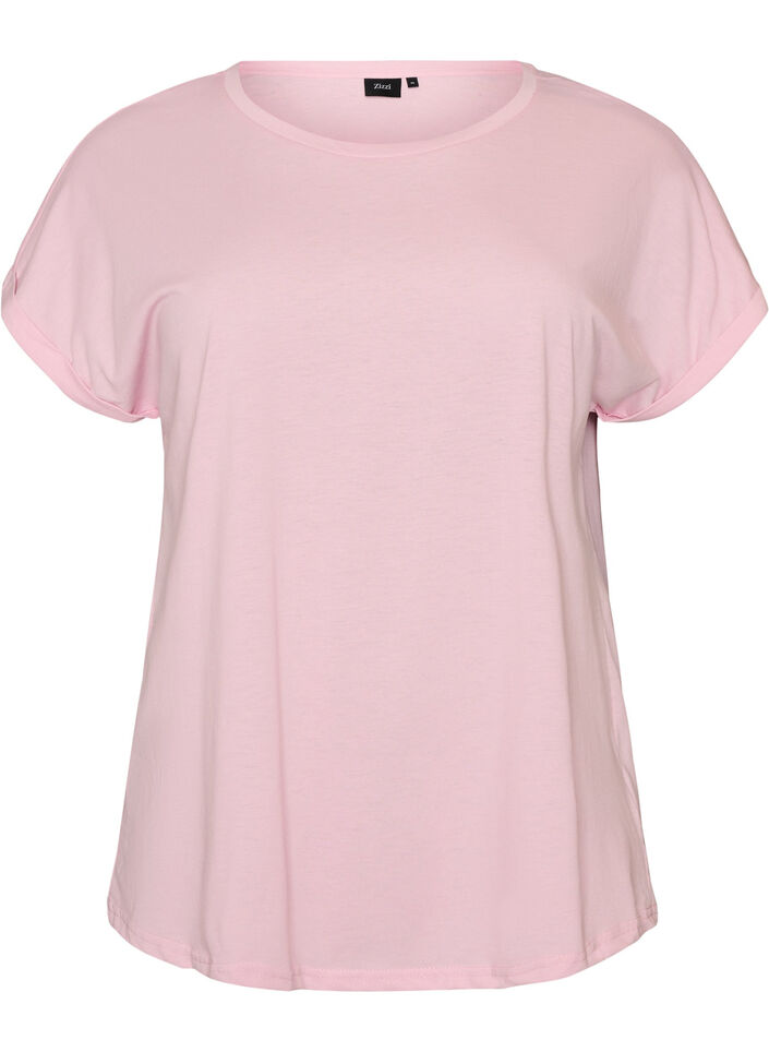 Short-sleeved cotton blend T-shirt, Rose, Packshot image number 0