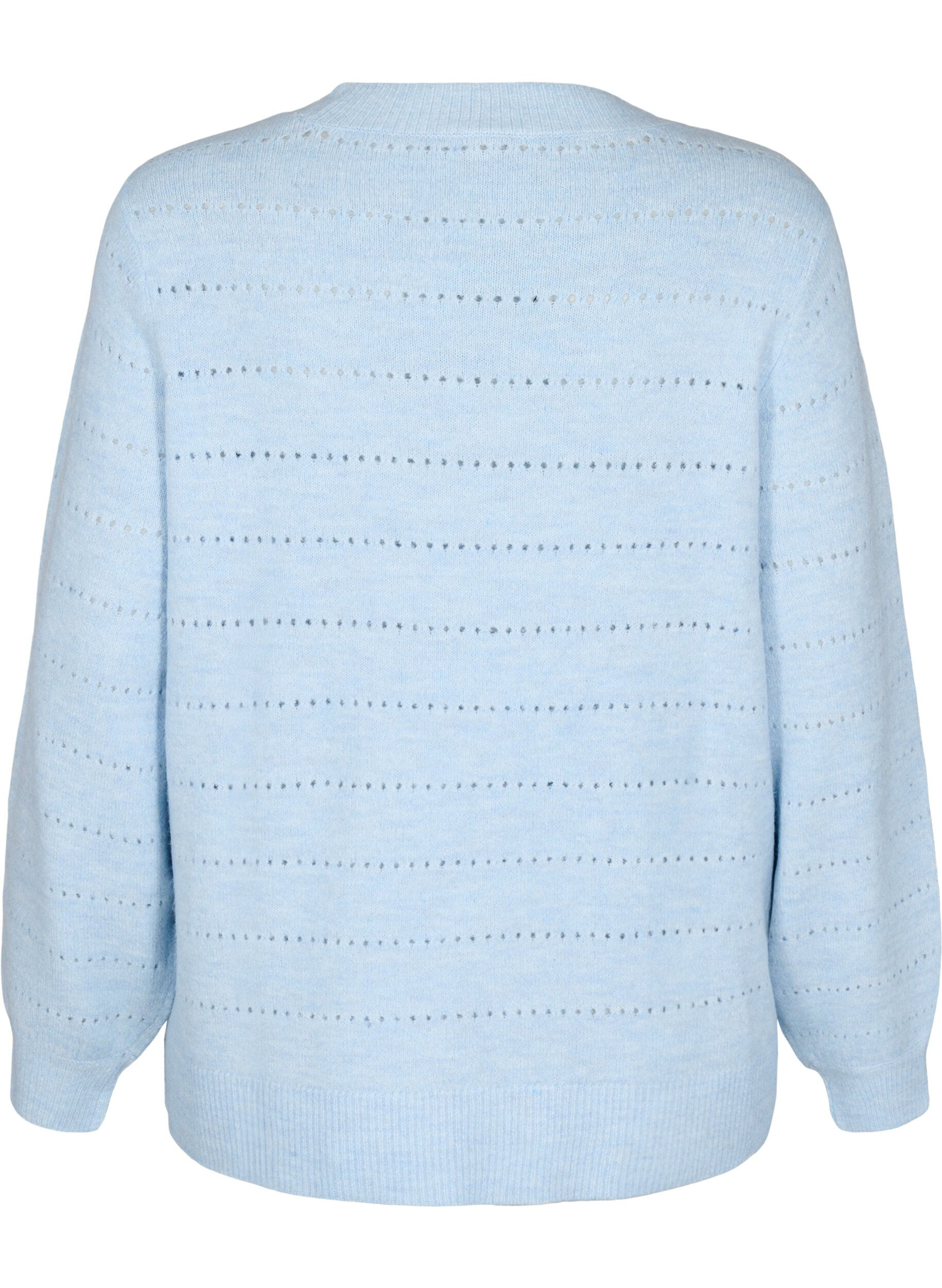 Zizzifashion Knitted blouse with round neck and lace pattern, Cashmere Blue Mel., Packshot image number 1