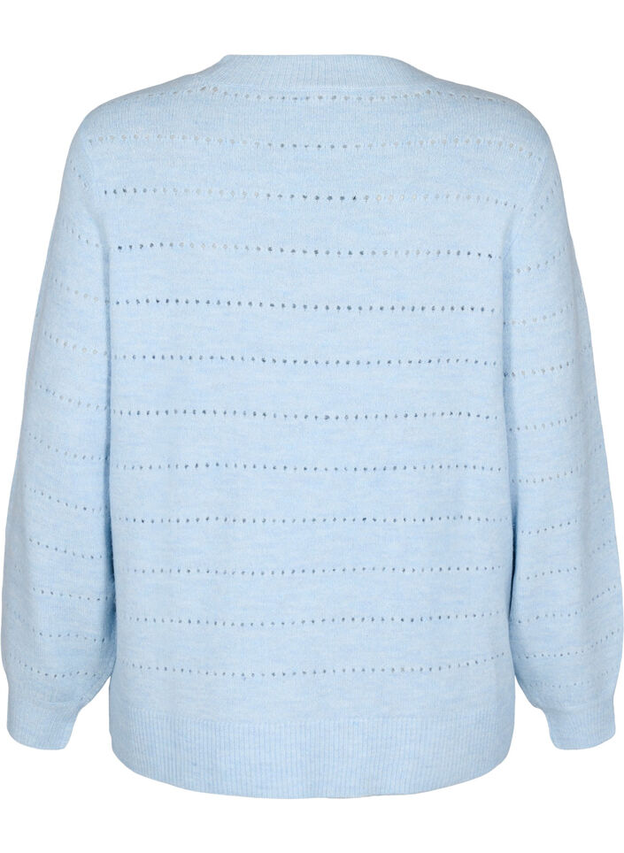 Knitted blouse with round neck and lace pattern, Cashmere Blue Mel., Packshot image number 1