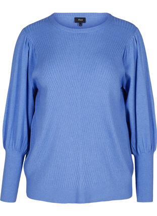 Knitted top with round neck and balloon sleeves , Ultramarine Mel., Packshot image number 0
