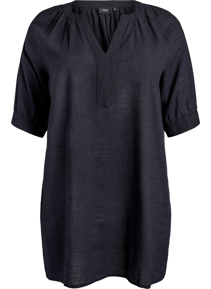 Cotton tunic with a V-neck, Black, Packshot image number 0