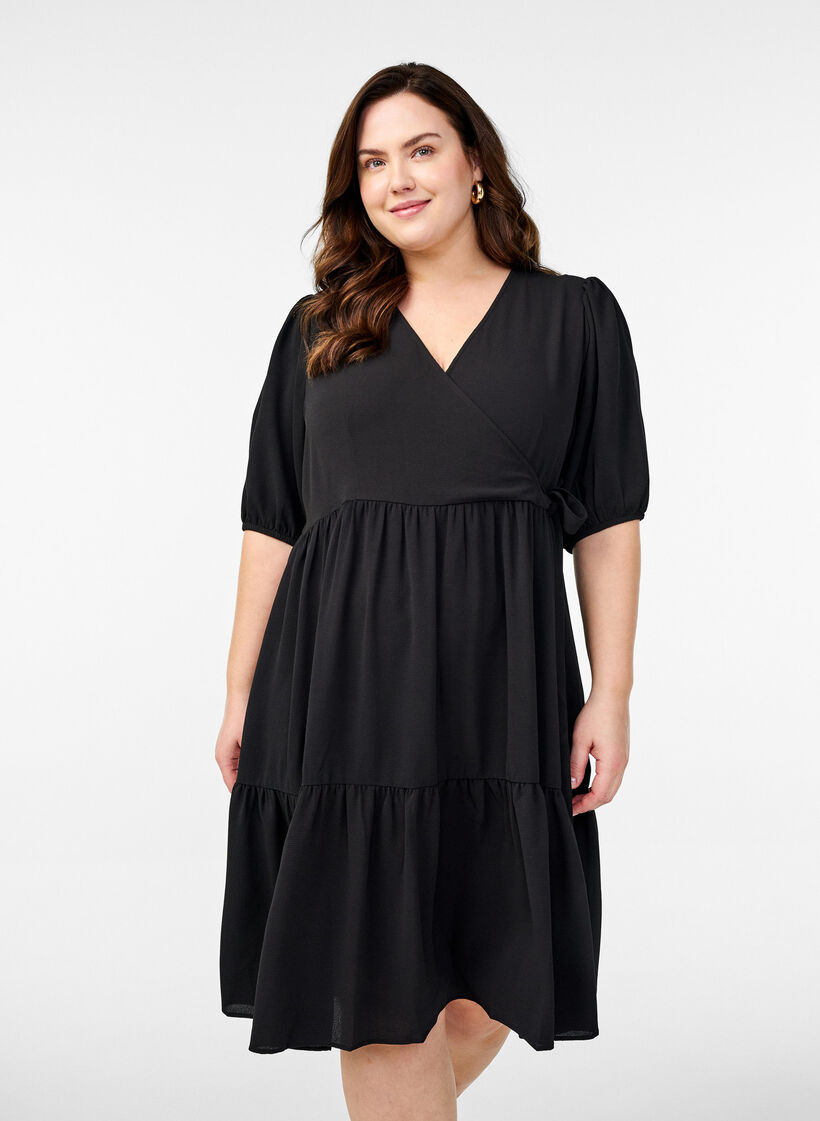 Wrap dress with short sleeves, Black, Model image number 0