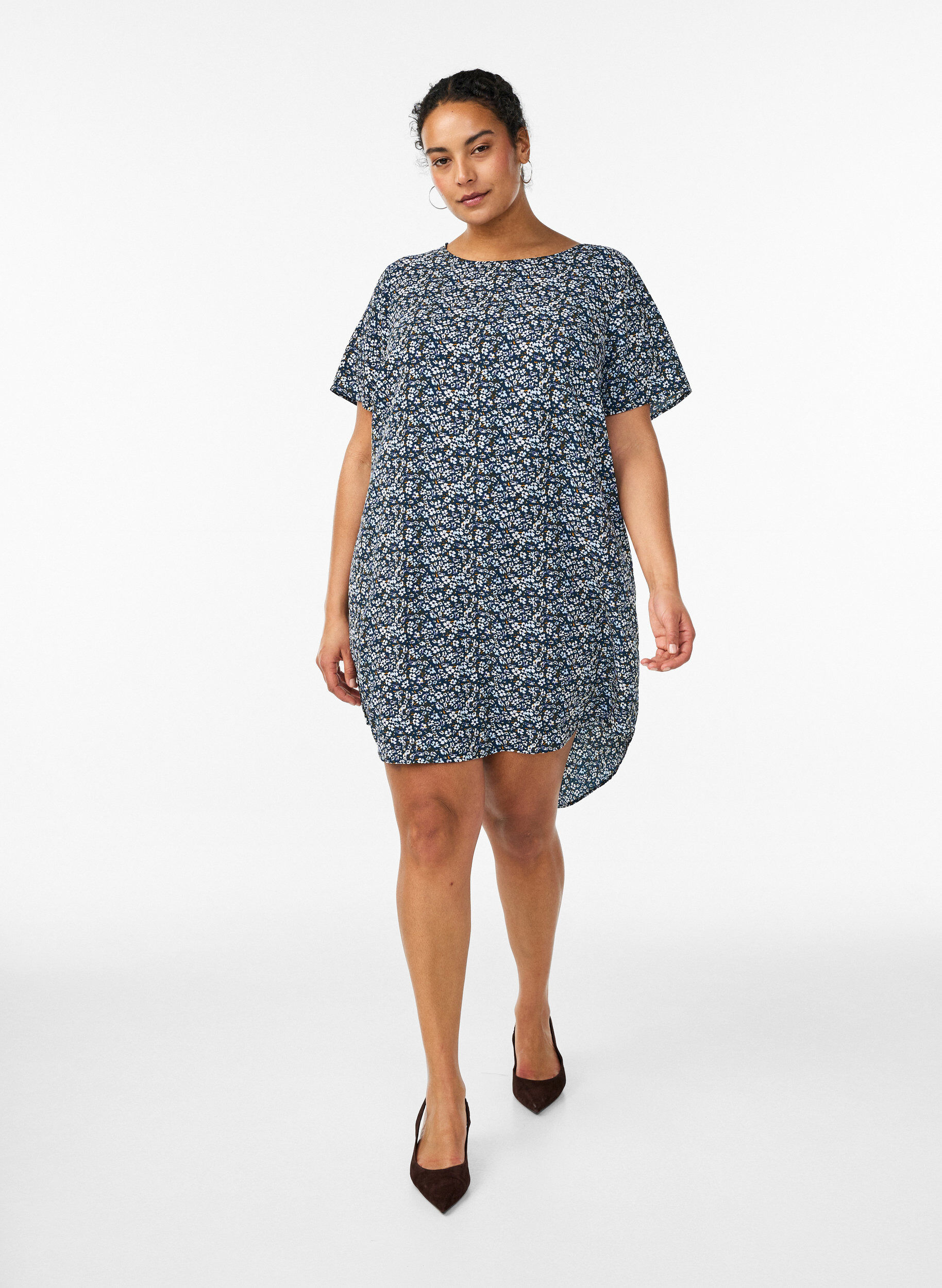 Zizzifashion Dress with print and short sleeves, Blue, Model image number 1