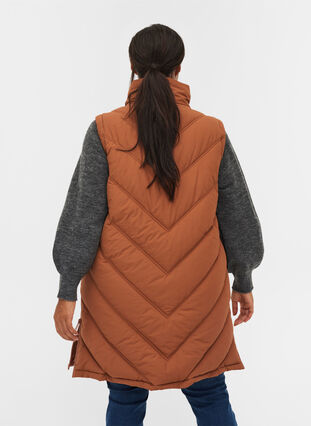 Long vest with high neck and pockets, Argan Oil, Model image number 1