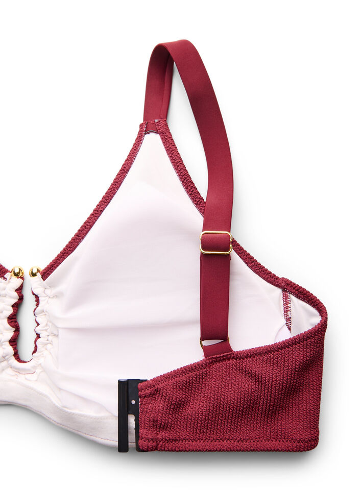 Textured bikini top with gold detail, Red, Packshot image number 3