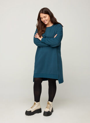 Sweater dress with pockets and slits, Majolica Blue Mel., Model image number 2