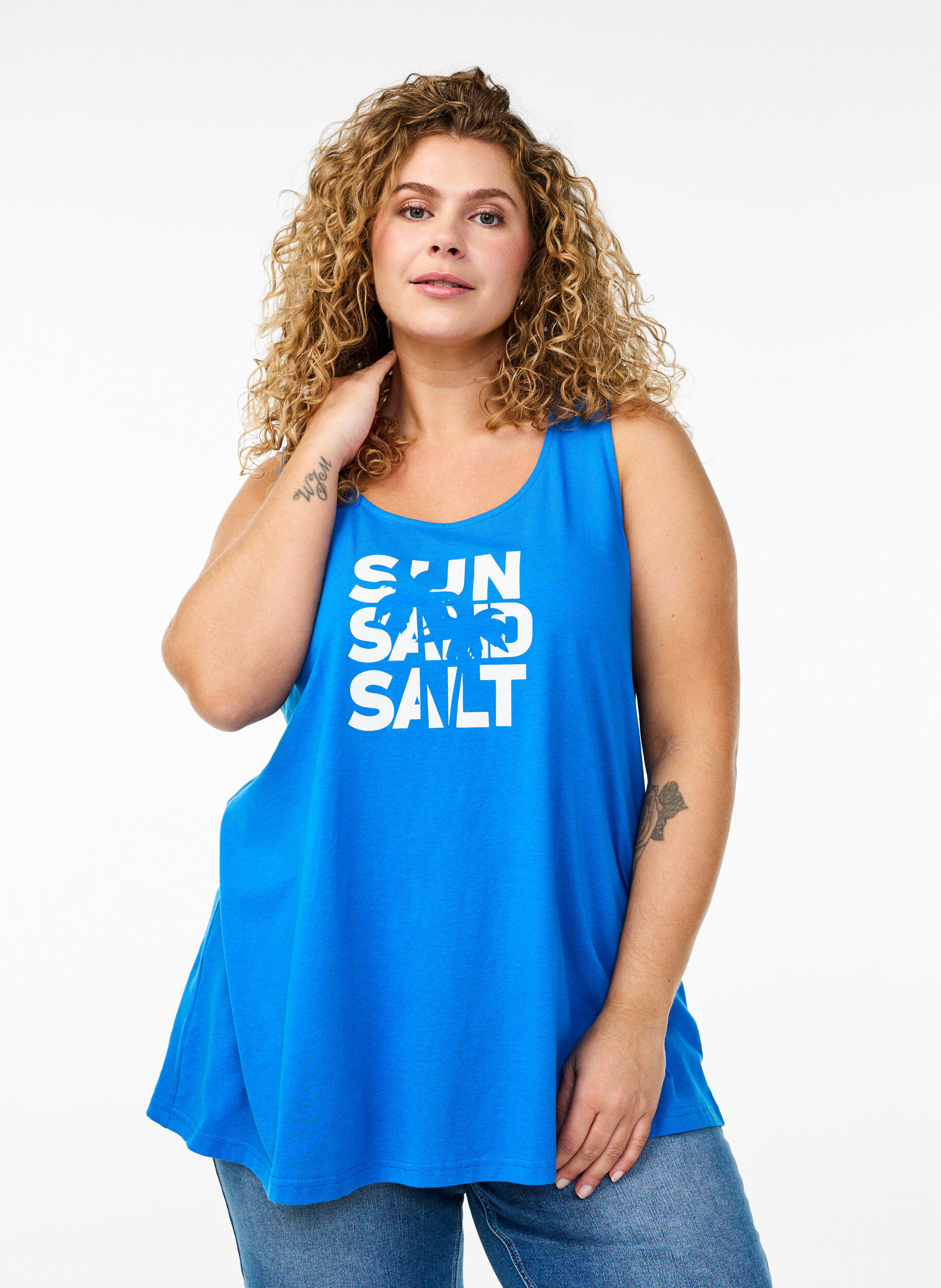 Cotton top with a-shape, Blue, Model