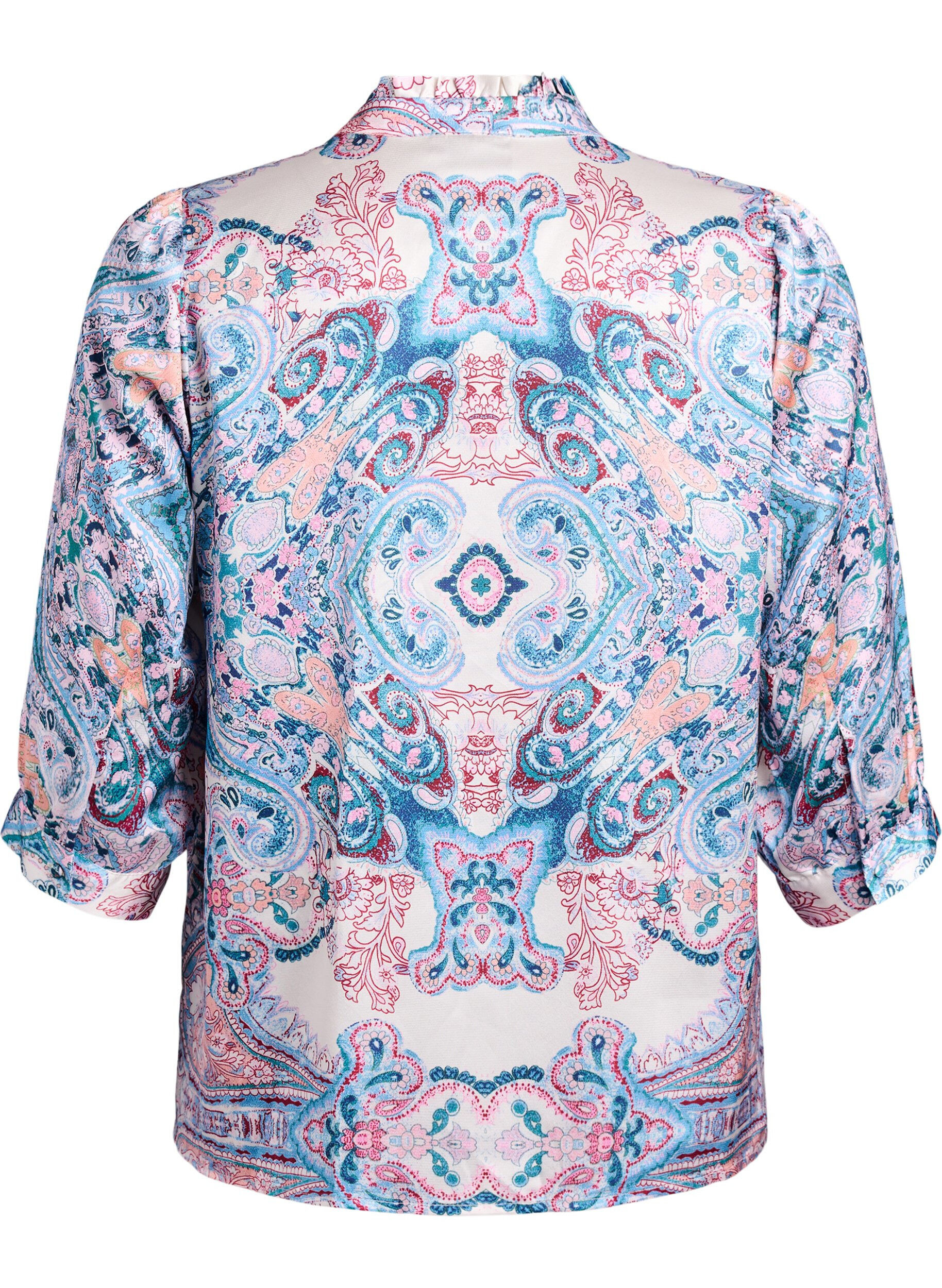 Zizzifashion Satin-look blouse with a paisley print and 3/4 sleeves, Blue, Packshot image number 1