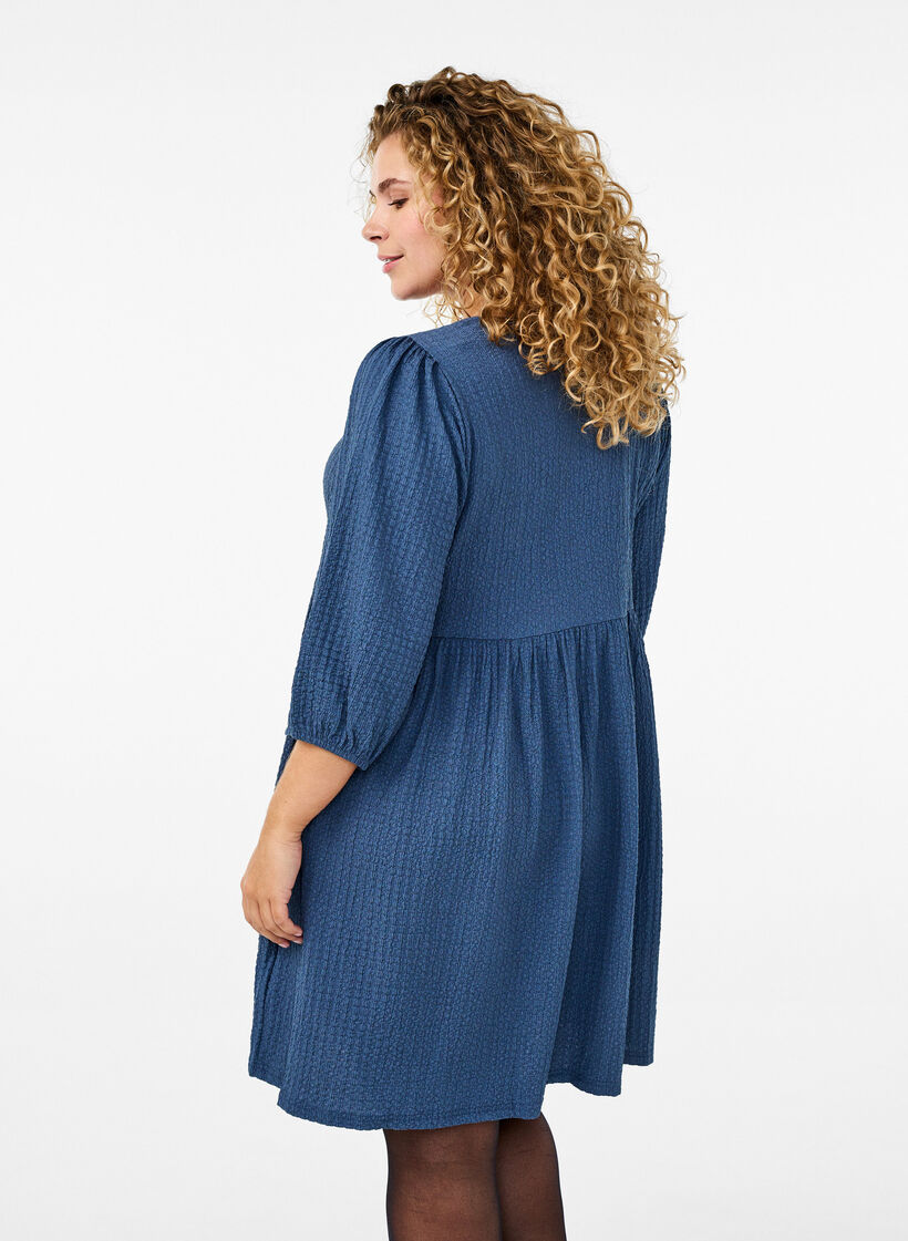 FLASH - Short dress with texture and 3/4 sleeves, Sargasso Sea, Model image number 1