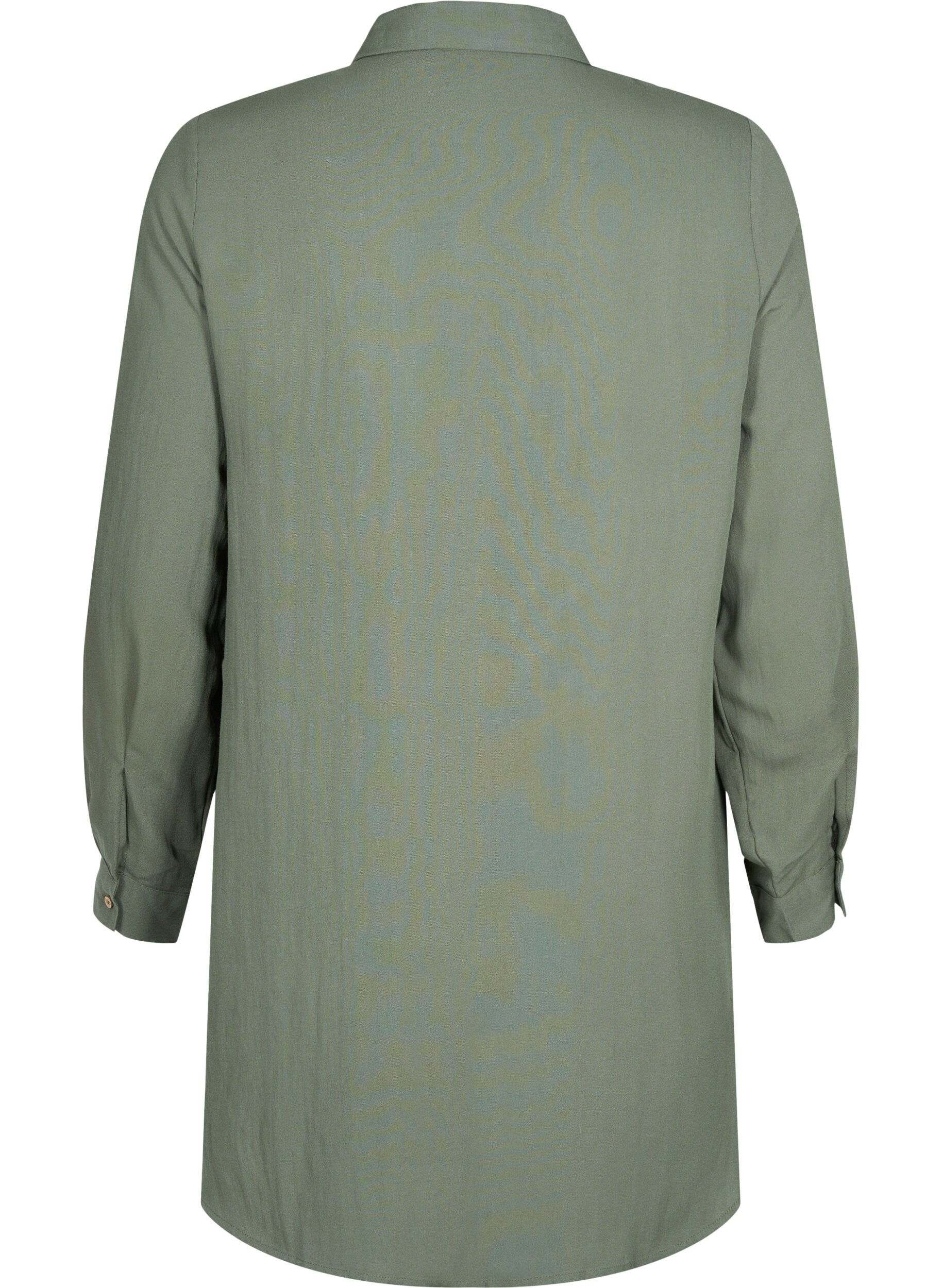 Zizzifashion Long plain viscose shirt, Thyme, Packshot image number 1