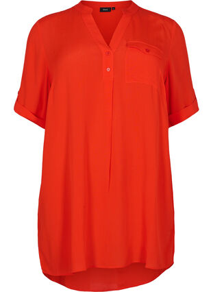 Viscose tunic with short sleeves, Fiery Red, Packshot image number 0
