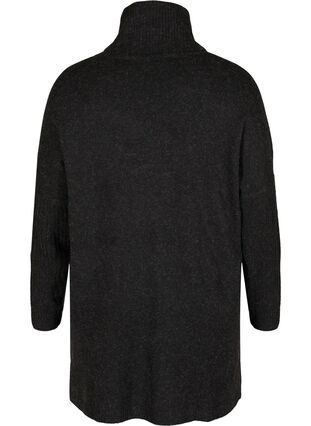 Marled, roll neck knitted poncho with slits, Black, Packshot image number 1