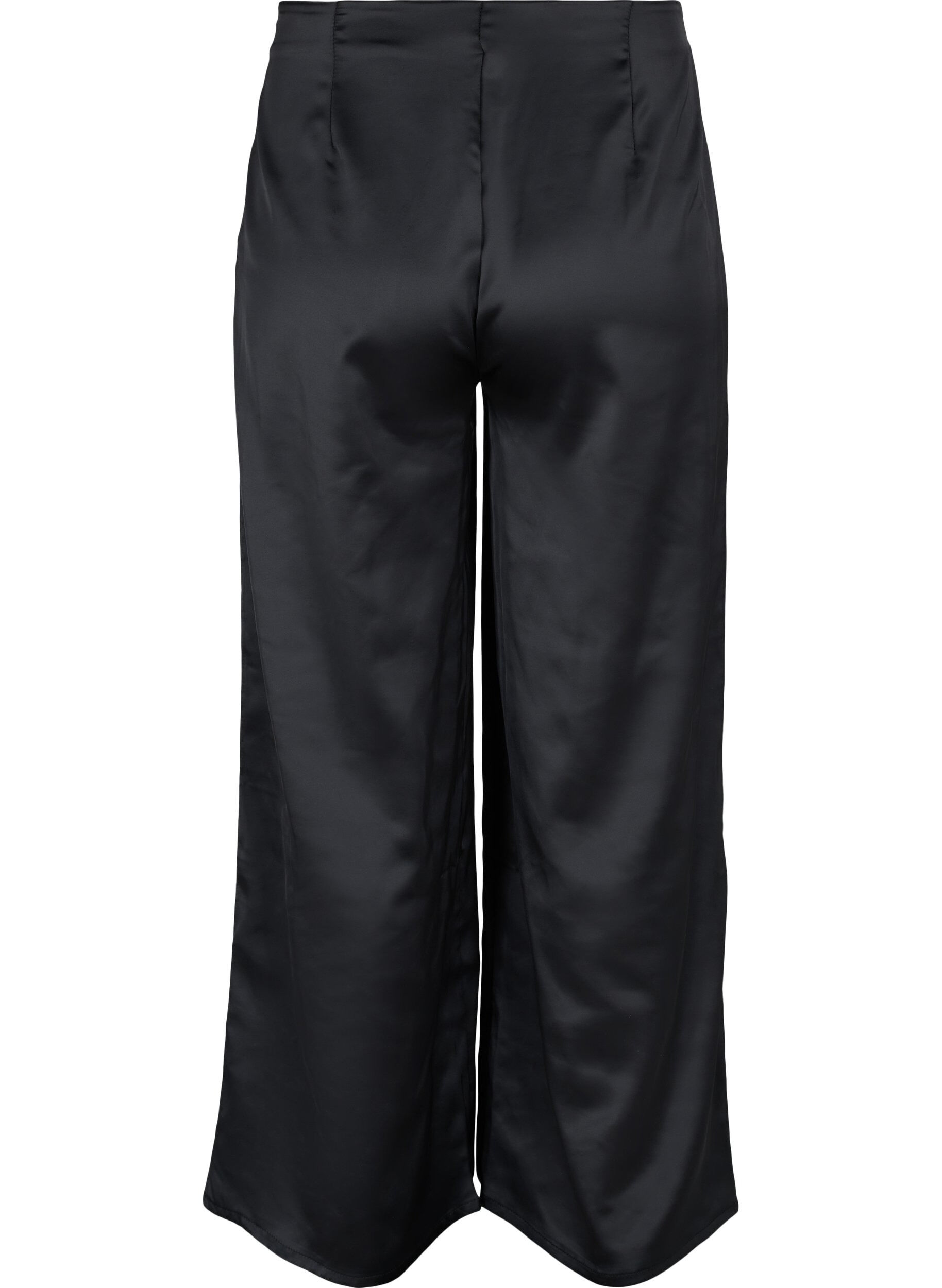 Zizzifashion Wide leg satin trousers, Black, Packshot image number 1