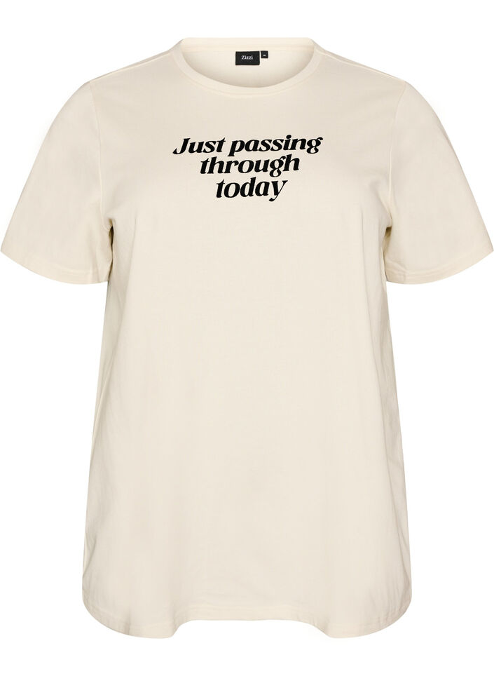 Cotton T-shirt with text print, White, Packshot image number 0